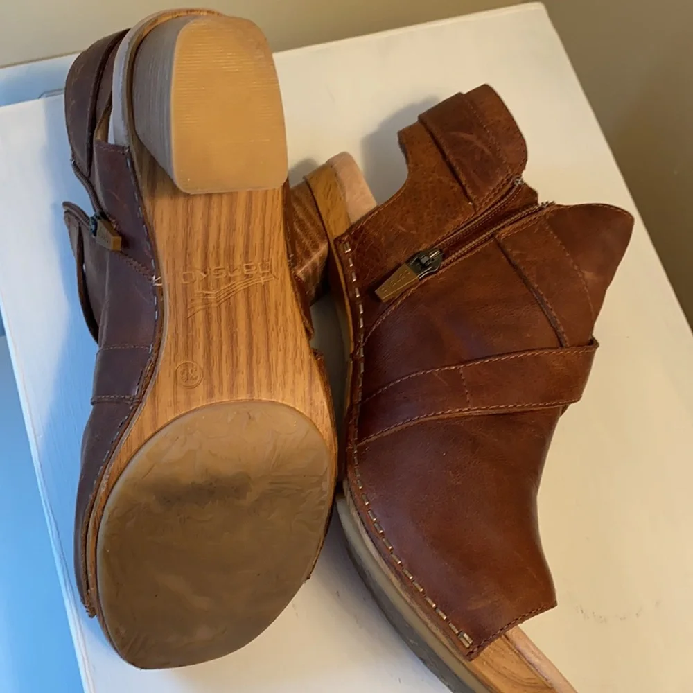 Dansko Brown Leather Open-Toe Block Heel Sandals